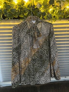 Bar III Olive, Taupe & Black Tie-Neck Blouse